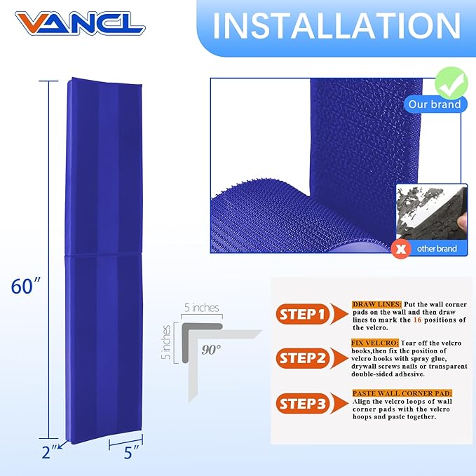 Wall Corner Padding 2" Thick Wall Corner Protective Safety Padding Heavy Duty Waterproof Durable 2 Sides Wall Corner Edge Mats for Safety
