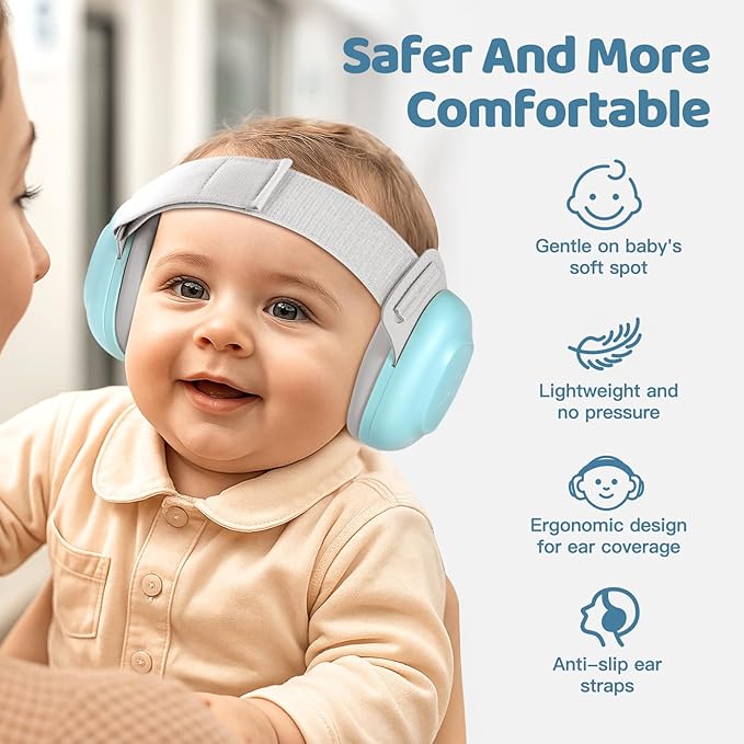 Orzbow Baby Headphones for Noise, Baby Ear Muffs Noise Protection for Newborn Toddler 3-48 Months - CE & ANSI Certified, Adjustable Infant Ear Protection for Travel Sleep, 25dB Sound Reduction, Blue