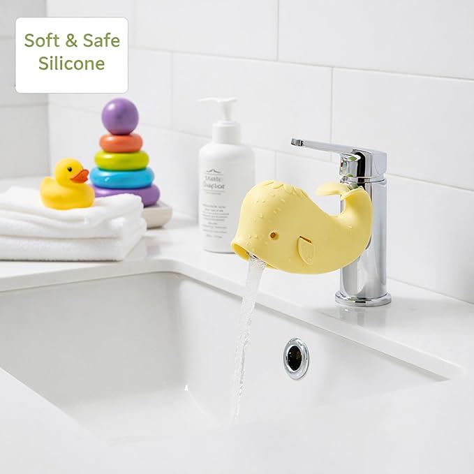 Bath Spout Cover for Bathtub - Protects Baby from Bumping Head During Bathing Time Baby Faucet Cover Universal Faucet Protective Cover Whale Design (Yellow)