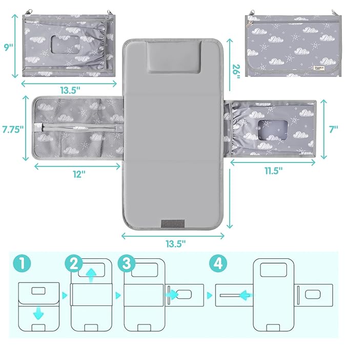 Diaper Changing Pad, Extra Large Portable Changing Pad for Baby with Wipes Holder, Foldable Travel Diaper Changing Mat with Shoulder Strap