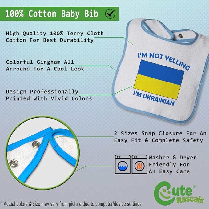 Toddler & Baby Bibs Burp Cloths Not Yelling I'm Not Yelling I Am Ukrainian Ukraine Countries Cotton Baby Items for Baby Girl & Boy White Blue Design Only