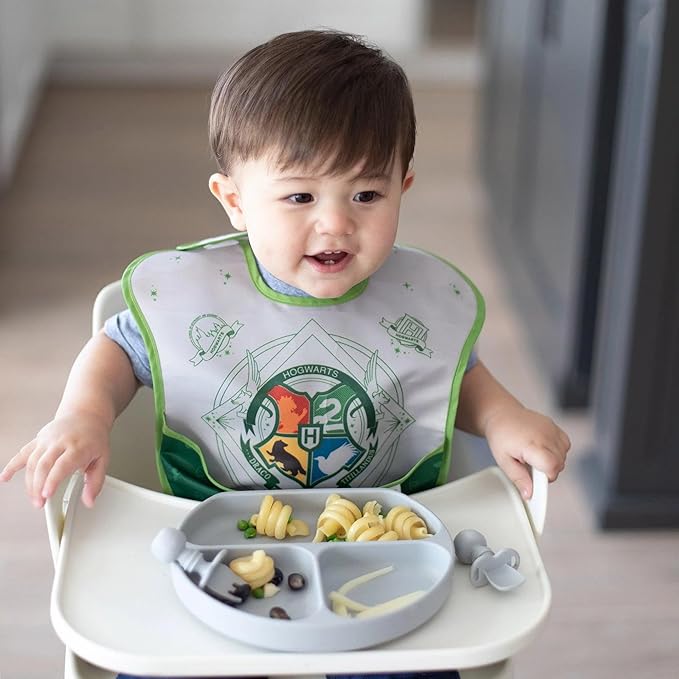 Bumkins Bibs for Girl or Boy, SuperBib Baby and Toddler for 6-24 Months, Essential Must Have for Eating, Feeding, Baby Led Weaning, Mess Saving Waterproof Soft Fabric, 3-pk Harry Potter Slytherin