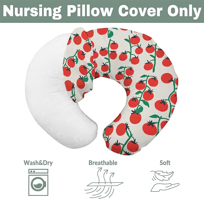 Sweet Red Tomatoes Nursing Pillow Covers for Boy Girl Cute Cherry Tomato Nursing Pillow Slipcovers for Breastfeeding Pillows Red Summer Tomato Fruit Soft Stretchy Removable Cover for Newborn Infant