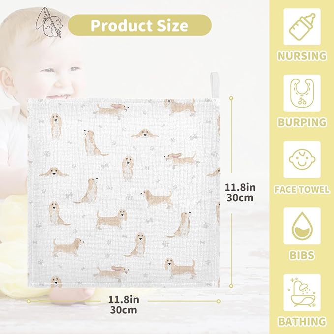 vvfelixl Baby Cotton Washcloths Basset Hound Dog Infants Bath Towel for Unisex Face Towels for Newborn, Natural Baby Wipes Delicate Skin, 11.8 X 11.8 inch, one sizex5