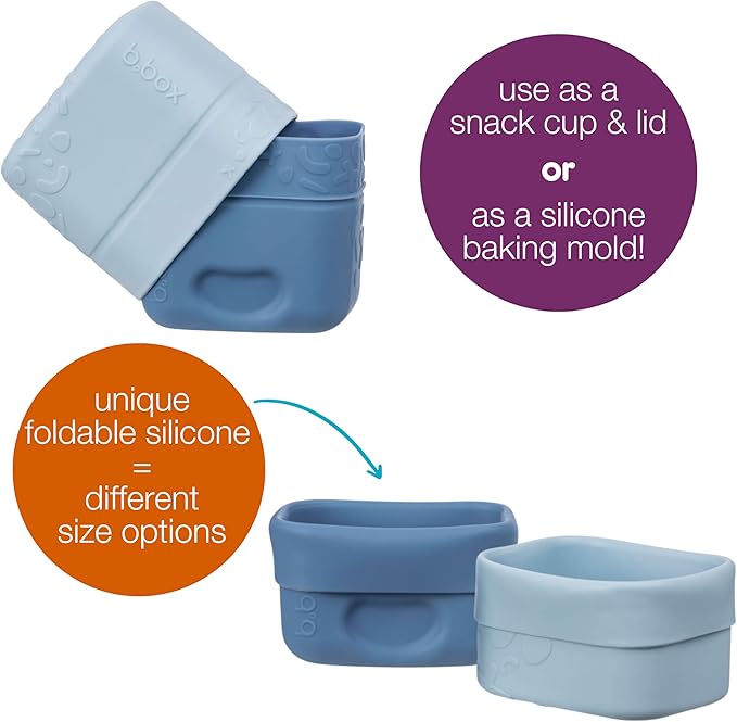 b.box Silicone Snack Cup (2-pack): Divider for Bento Box & Lunch Box, Ideal for Separating & Containing Foods, Dishwasher, Microwave, Oven and Freezer safe (Ocean)