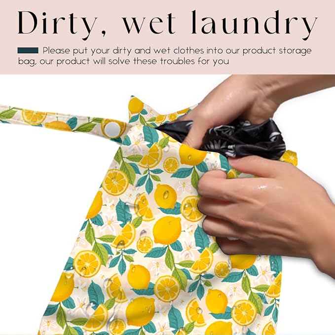 Wet Bag, Wet Dry Bag, Waterproof Swim Bags, Machine Washable Reusable Bags for Beach, Pool, Diapers, and Dirty Yoga Gym Clothes(Summer Fruit Lemon Pattern