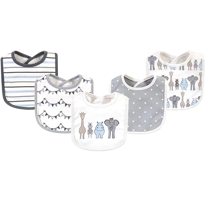 Hudson Baby Unisex Baby Cotton Bibs, Royal Safari, One Size