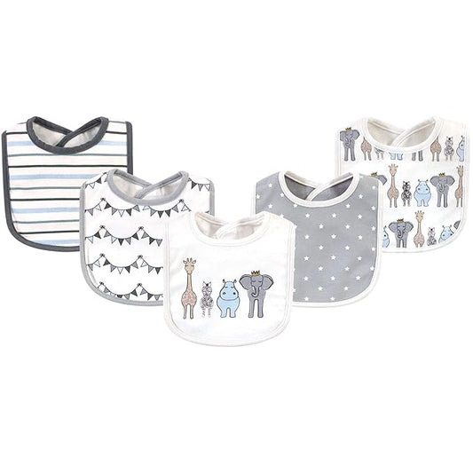 Hudson Baby Unisex Baby Cotton Bibs, Royal Safari, One Size