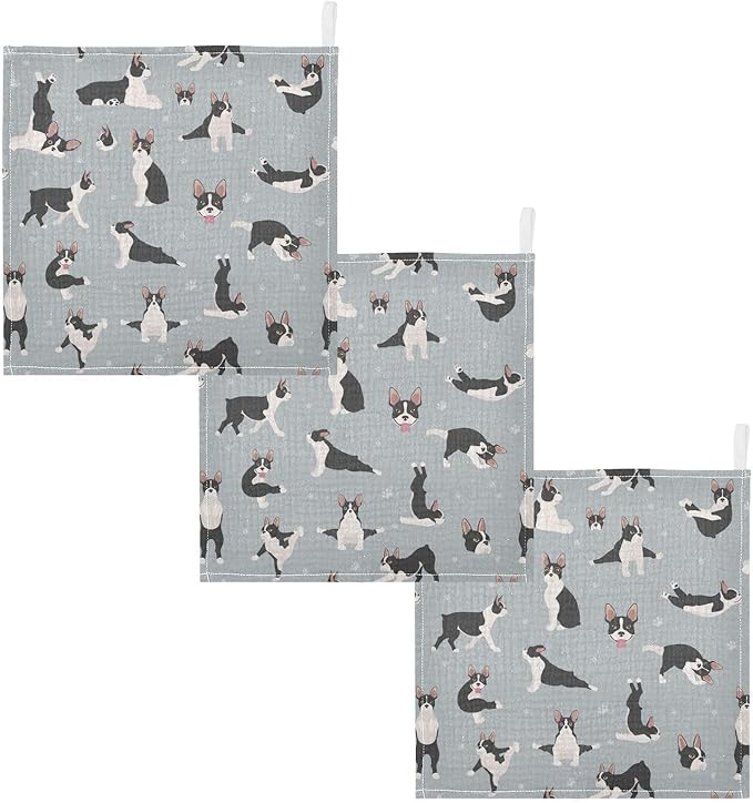 vvfelixl Boston Terrier Baby Burp Cloths Baby Muslin Washcloths for Boys Girls Cotton Baby Face Towel for Newborn Infants Soft and Absorbent 11.8 X 11.8 in, 5 Pack