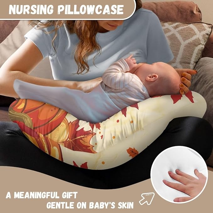 Pumpkins Maple Nursing Pillow Cover Breathable Neutral Breastfeeding Pillow Cover with Hidden Zipper Removable Thanksgiving Pillow Cover for Infant Snug