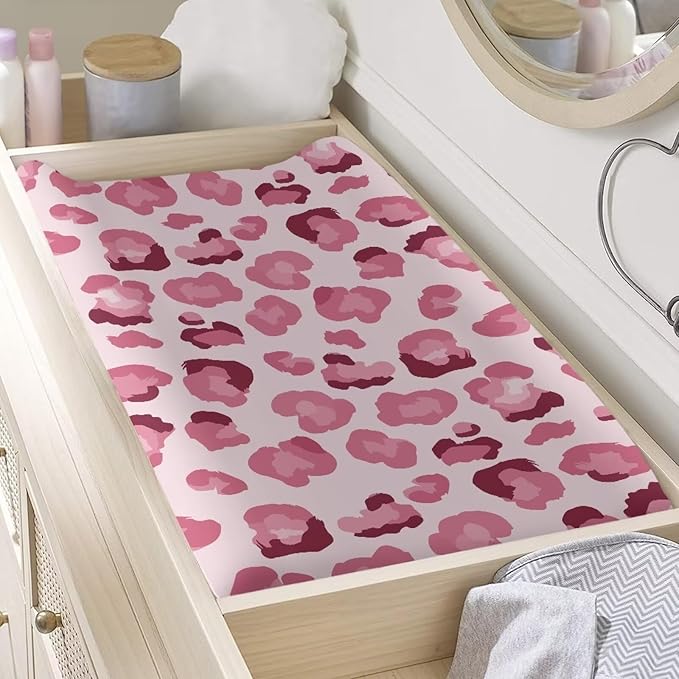 Leopard Print Changing Pad Cover Pink Diaper Changing Pad Cover Boys Girls 32''*16'' Diaper Changing Pad Cover Soft Nursery Decor