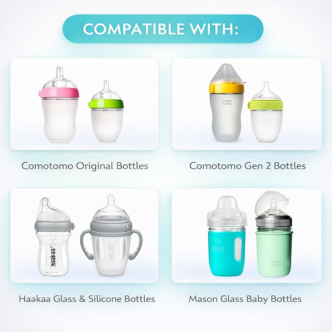 Sippy Spout Nipples for Comotomo (original and Gen 2), Mason Glass and haakaa Baby Bottles, 2-Count, Food Grade Soft Silicone, Spill-proof, Transition Nipples, Converts to Sippy Cup BPA-free 4+ months