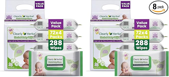 Baby Wipes, made with Essential Oils and Natural Herbal Extracts, Parent's Choice, Case Pack 288 Plant Based Wipes (8 Packs x 72 Count)