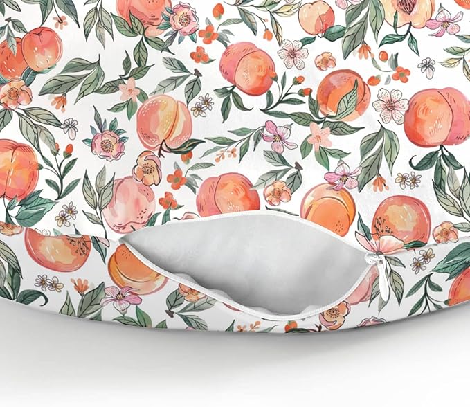 Vintage Peaches Baby Nursing Pillow Covers for Boy Girl Retro Peach Flowers Leaves Nursery Slipcovers for Breastfeeding Pillows Sweet Spring Summer Fruit Soft Stretchy Covers for Newborn Infant