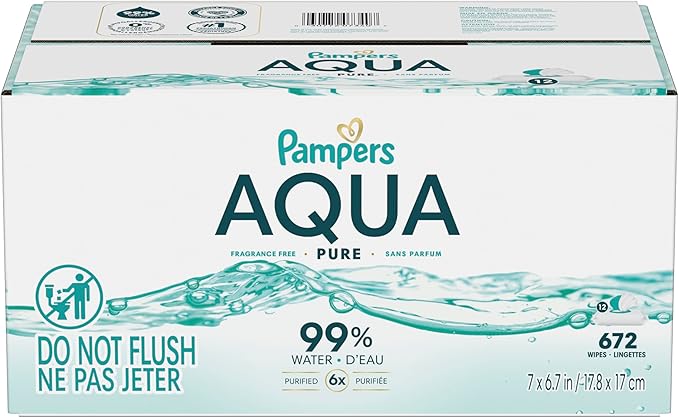 Pampers Aqua Pure Baby Wipes, 99% Water, Fragrance Free, 672 Baby Wipes Total (12X Flip-Top Packs) [Packaging May Vary]