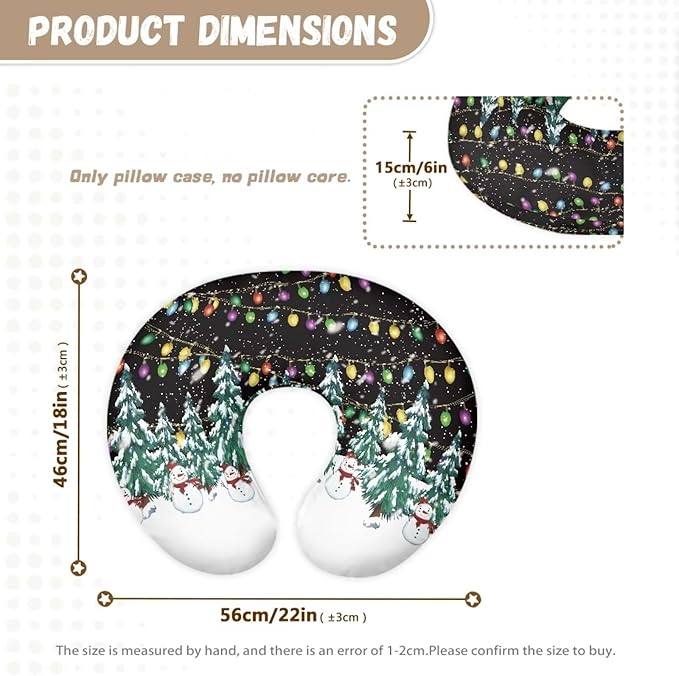 Christmas Lights Snowman Nursing Pillow Covers Breastfeeding Pillow Slipcover for Newborn Soft Nursing Pillow Case Skin-Friendly U-Shaped Hidden Zipper Design Xmas Decor