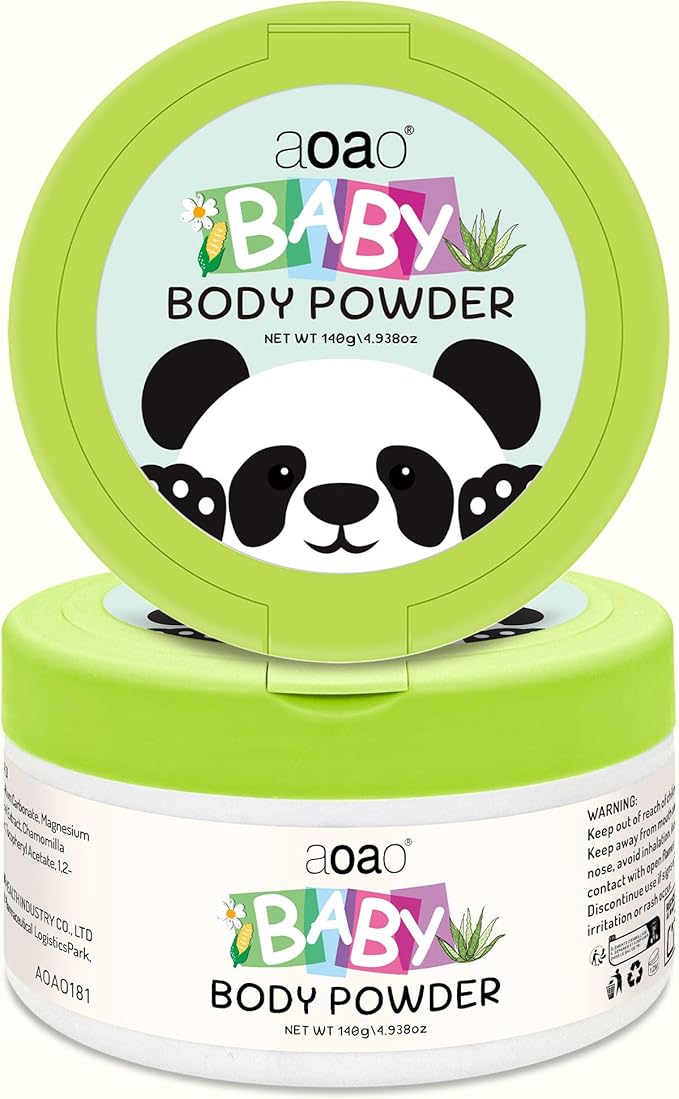 Baby Body Powder with Puff, Talc-Free Cornstarch with Zinc Oxide, Aloe, Vitamin E, Gentle Absorption for Diaper Area & Chafe Protection, Comfort Care for Rash-Prone Skin Wetness & Itch Relief, 5oz
