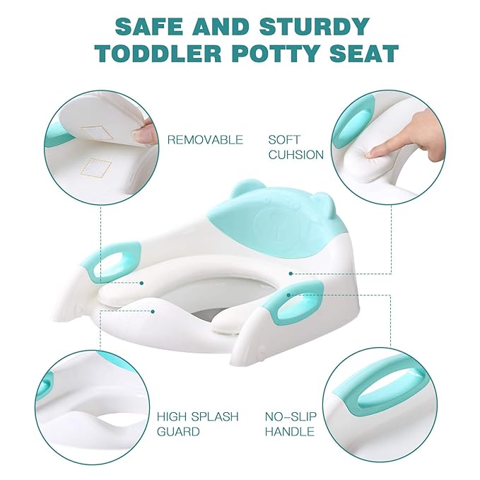 Potty Training Seat with Step Stool Ladder, SKYROKU Potty Training Toilet for Kids Boys Girls Toddlers - Comfortable Safe Potty Seat with Anti-Slip Pads Ladder（8838 Blue）