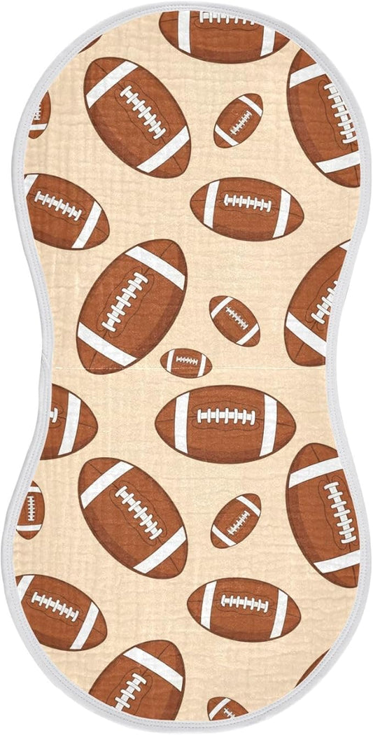 1 Pack Muslin Burp Cloths Sports Football Khaki Print Cotton Baby Burp Cloths Absorbent Soft Burping Cloth Washcloths for Newborn Babies 22x11 Inch