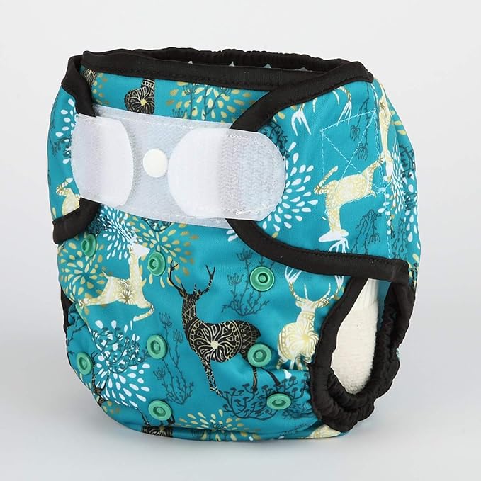 Baby Cloth Diaper Cover Nappy Hook and Loop Double Gusset 6.6lbs to 33lbs (Regal Deers) One Size