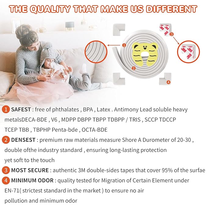 Baby Proofing Edge and Corner Guards, Safety 3M Pre-Taped Furniture Bumper, Gray, Heavy-Duty (Gray, 16.4 Feet + 8 Corner)