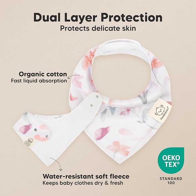 KeaBabies 8-Pack Organic Baby Bandana Bibs for Girls - Super Absorbent Triangle Baby Bibs for Drooling and Teething Infant, 100% Cotton Extra Soft for Newborn, Infant 0-36 Months (Bloom)