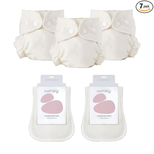 Esembly Ultimate Nighttime Diapering Bundle | Cloth Diaper Inners (3-Pack) and Overnighters (4-Pack)
