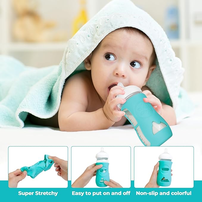 3 Pack Silicone Sleeves for Philips Avent Natural Glass Baby Bottles, Food Grade Silicone Anti Breakage Baby Bottles Holder, Compatible with Philips Avent Glass Natural Baby Bottle 8oz