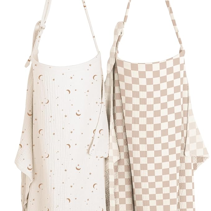 Konssy 2-Pack Muslin Nursing Cover Up for Breastfeeding Moms with Rigid Hoop, 100% Cotton, Lightweight & Breathable Breastfeeding Cover, Adjustable & Comfort