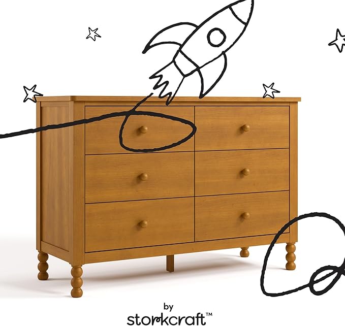 Storkcraft Rio 6 Drawer Dresser (Almond) – GREENGUARD Gold Certified, Wood Dresser for Bedroom, Kids & Nursery Storage Chest, Safety Interlocking Drawers, Pre-Installed Tracks, Kids Chest