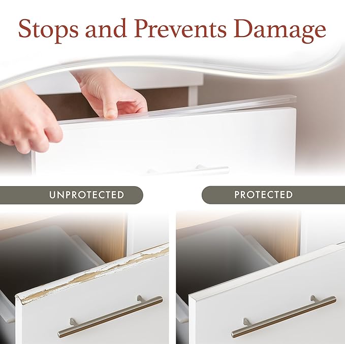 Cabinet Hero Slimline Cabinet Edge Protector - Prevents Chipping, Wear, Discoloration - Drawer Edge Guard, Bumper for Drawer - Easy Slip-On Installation - 3/4" Thick, 24" Length, White, Pack of 4