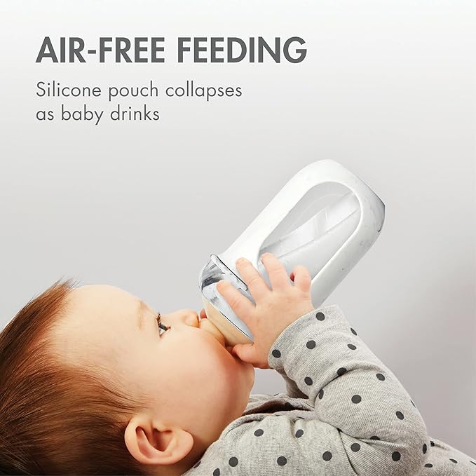 Boon Nursh Reusable Baby Bottles - Collapsible Silicone Pouch Design, Everyday Essentials