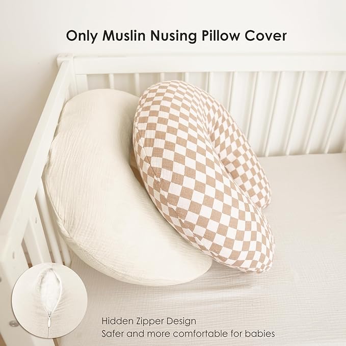 MairMore 2-Pack Muslin Nursing Pillow Covers, Breathable 100% Cotton Breastfeeding Pillow Slipcovers for Standard Nursing Pillows, Soft Covers for Baby Girls and Boys with Zipper