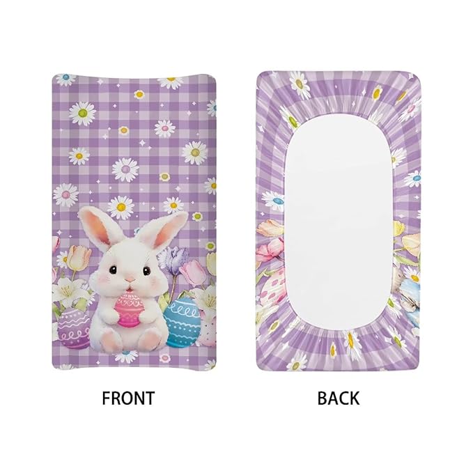 Easter Diaper Changing Pad Cover Rabbit Baby Changing Pad Cover Daisy Diaper Changing Pad Cover Purple 32''*16'' Changing Pad -Cover