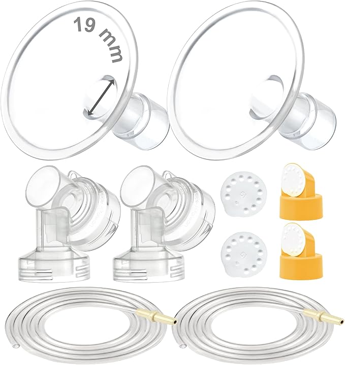 Maymom Breast Pump Kit Compatible with Medela Pump in Style Advanced Pump; 2xTwo-piece 19mm Breastshield, 2 Valve, 4 Membrane, 2 Replacement Tubing; Replacement Part for Medela Shield, Silicone Valve