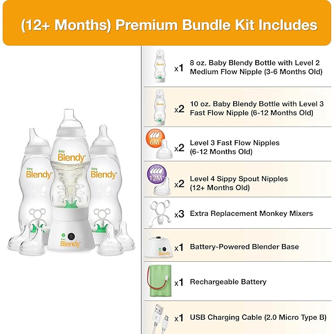 Baby Bottles - Best Infant to Toddler Milk Feeding Containers with Anti-Colic | Air Vent System - with Blender Mixer for Babies Newborns Infants Toddlers | (12+ Months) Premium Bundle
