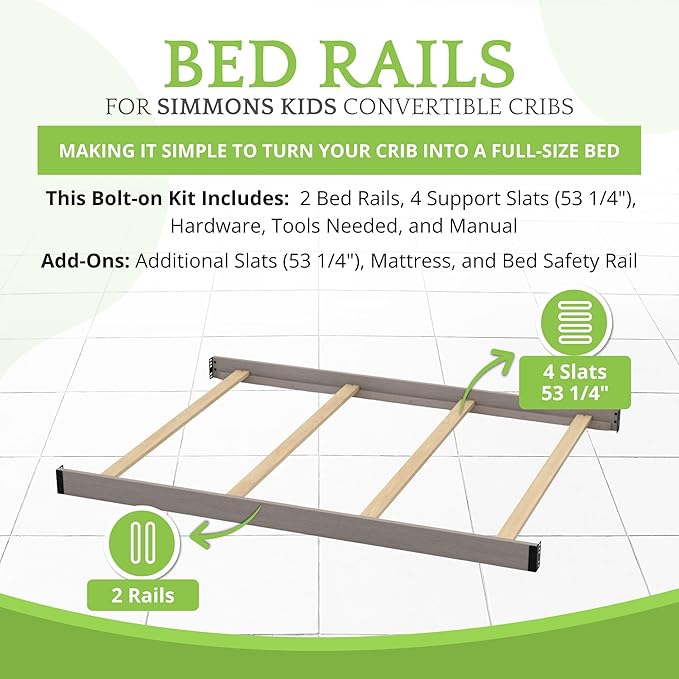 CC KITS Full-Size Conversion Kit Bed Rails Compatible with Simmons Kids Convertible Cribs by Delta Children - Solid Wood Rail - Toddler and Adult Bed Rail for Full-Size (Stained Grey, Bolt-ON KIT)