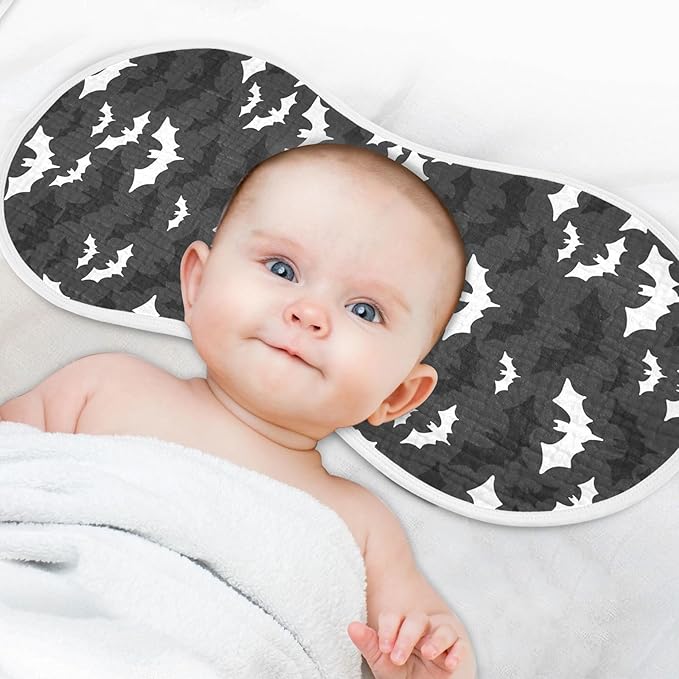 Muslin Burp Cloths for Baby Boys and Girls - 1-Pack Ultra Absorbent Halloween Bats Muslin Washcloths, Newborn Towel, Milk Spit Up Rags, Burp Cloth Bib for Unisex, 22 x 11 Inch