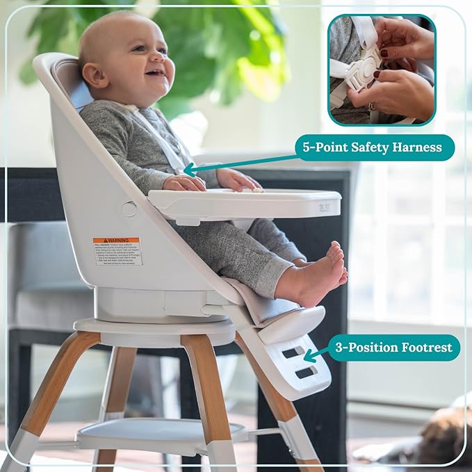 TruBliss Turn-A-Tot High Chair for Babies and Toddlers, 2 in 1 Wooden Portable Baby Feeder or Adjustable Child's Seat with 360 Degree Swivel, Removable Tray, and Pad (Grey Taupe)