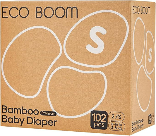 ECO BOOM Diapers, Viscose from Bamboo Diapers, Natural Soft Disposable Nappies for Infant, Size 2 Suitable for 6 to 16lb (Small - 102 Count)