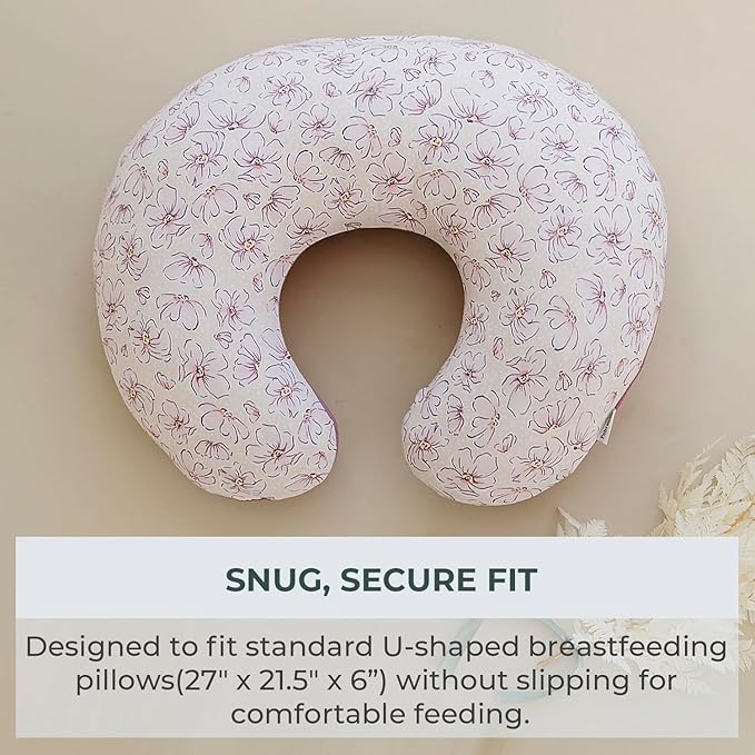 Pobibaby 1-Pack Premium Nursing Pillow Cover - Ultra Soft & Stretchy 96% Cotton, Breastfeeding Pillow Cover for Baby Boys and Girls (Blossom)