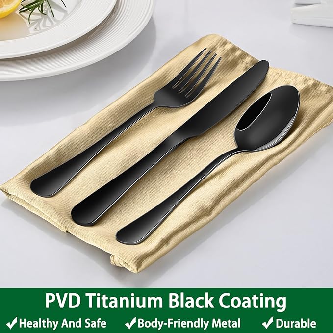 DEHOV 30 PCs Flatware Sets,Black Stainless Steel Silverware Sets Service For 6 Person,Durable Cutlery Sets For Home,Party,Restaurant,Tableware Cutlery Sets