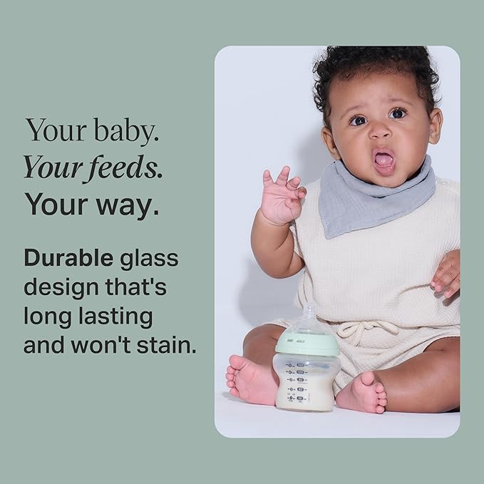 Tommee Tippee Natural Start 9 oz Glass Baby Bottles, 0+ Months, Slow Flow Nipple, Travel Jar Lids, Cup Rings, Pack of 3 + Tommee TippeeNipples, Anti-Colic Valve, Extra Slow Flow, 0+ Months, Pack of 2