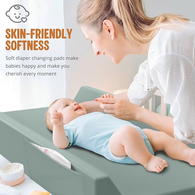 Vegan Leather Baby Changing Pad, Waterproof & Wipeable Soft Diaper Changing Mat 32“ x 16.6" Comfortable Infant Changing Station for Dresser & Table
