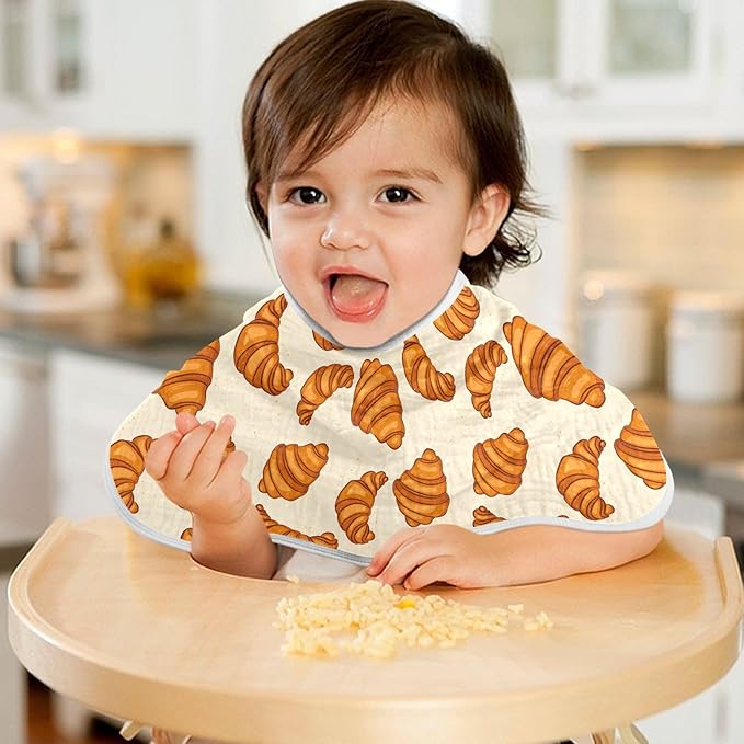 Muslin Burp Cloths for Baby Boys and Girls - 1-Pack Ultra Absorbent Croissants Muslin Washcloths, Newborn Towel, Milk Spit Up Rags, Burp Cloth Bib for Unisex, 22 x 11 Inch