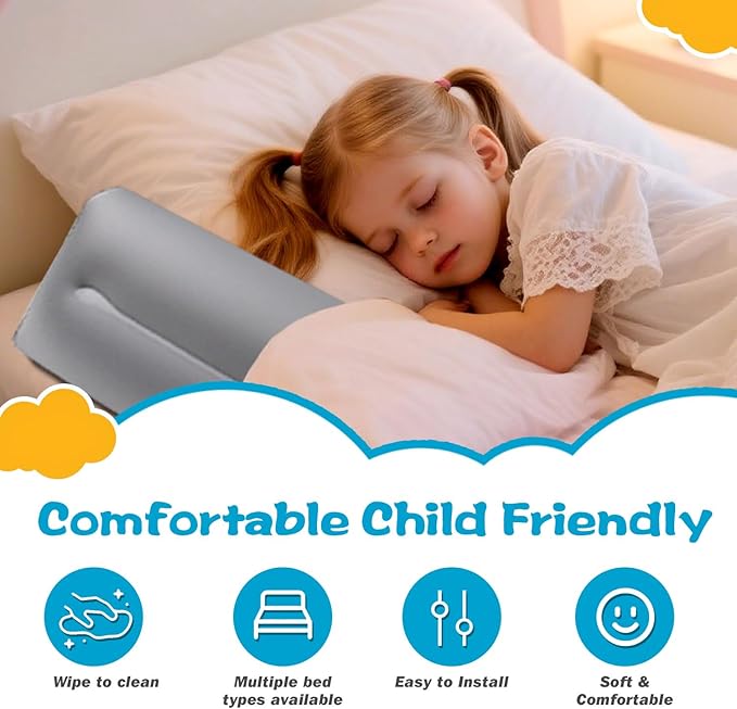 [2-Pack Inflatable Bed Rails for Toddlers with Pump] Soft Odorless TPU Bed Bumpers for Kids – Portable Non-Slip Travel Safety Guard for Twin, Full, Queen & King Beds – Washable & Easy to Inflate