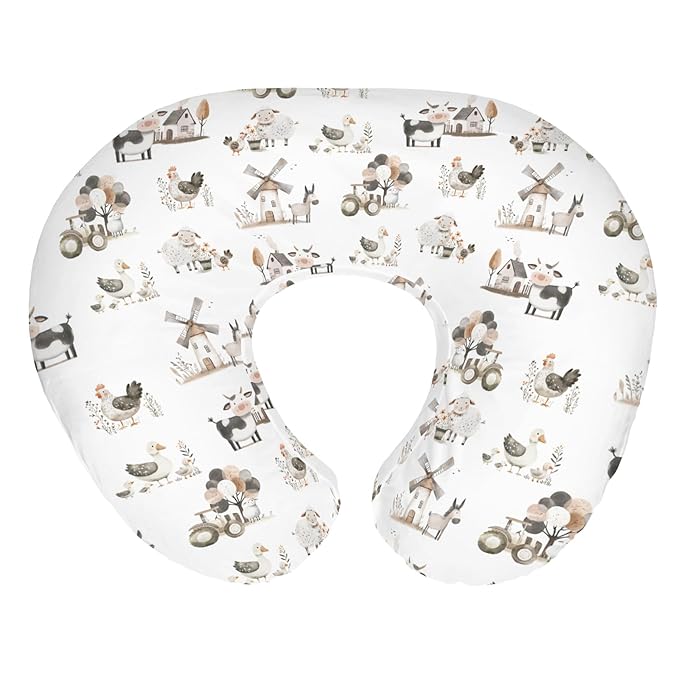 Boho Farm Animals Baby Nursing Pillow Covers for Boy Girl Lamb Cow Chicken Duck Tractor Tree Nursery Slipcovers for Breastfeeding Pillows Spring Farm Life Soft Stretchy Cover for Newborn Infant