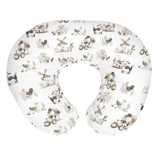 Boho Farm Animals Baby Nursing Pillow Covers for Boy Girl Lamb Cow Chicken Duck Tractor Tree Nursery Slipcovers for Breastfeeding Pillows Spring Farm Life Soft Stretchy Cover for Newborn Infant