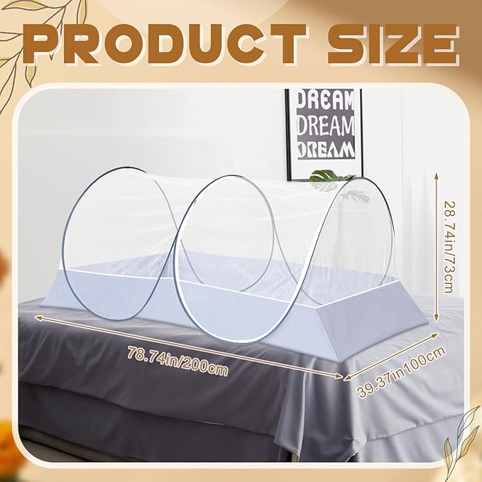 2 Pcs Large Pop up Mosquito Tent Portable Foldable Mosquito Bug Net for Bed Camping Travel Patio Outdoor 78 * 39 * 28 Inch Bug Netting Mesh Tent Canopy for Adults Bedroom, White
