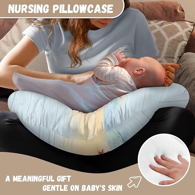 Wooden Plank and Starfish Nursing Pillow Cover for Baby Boy Girl Breastfeeding Slipcover Infant Newborn Nursery Bottle Pillowcase Stretchy Replaceable Pillow Cover Slipcover
